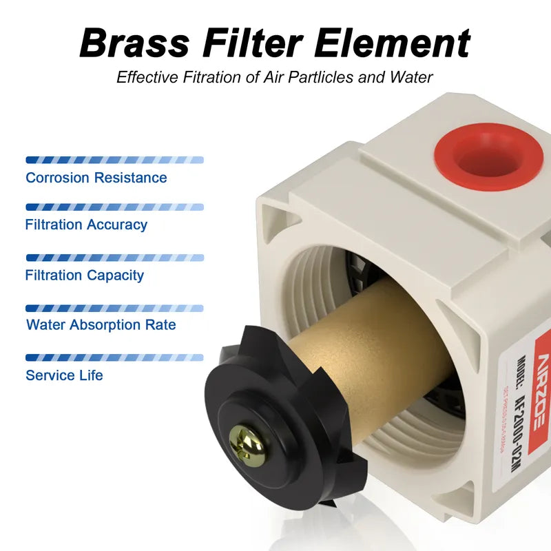 5 micron brass filter element of airzoe AC2000-02 FRL combo for water oil separation and filtering air particles