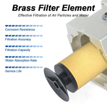 5 micron brass filter element of airzoe AC4010-04 compressed air filter regulator lubricator combo for filtering air particles and water
