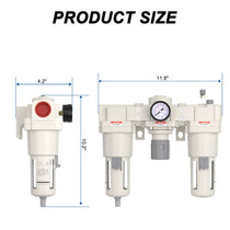 Size dimensions of airzoe AC5000-10 1 inch NPT FRL filter regulator lubricator combo for compressed air systems
