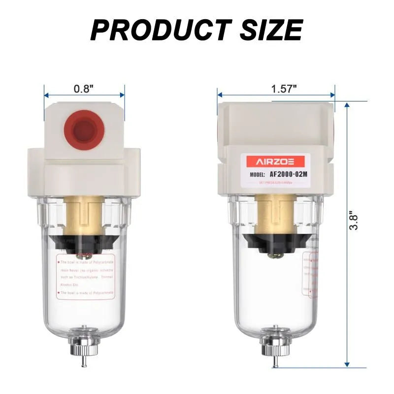 Size dimensions of airzoe AF2000-02 1/4 inch NPT air dryer for compressor