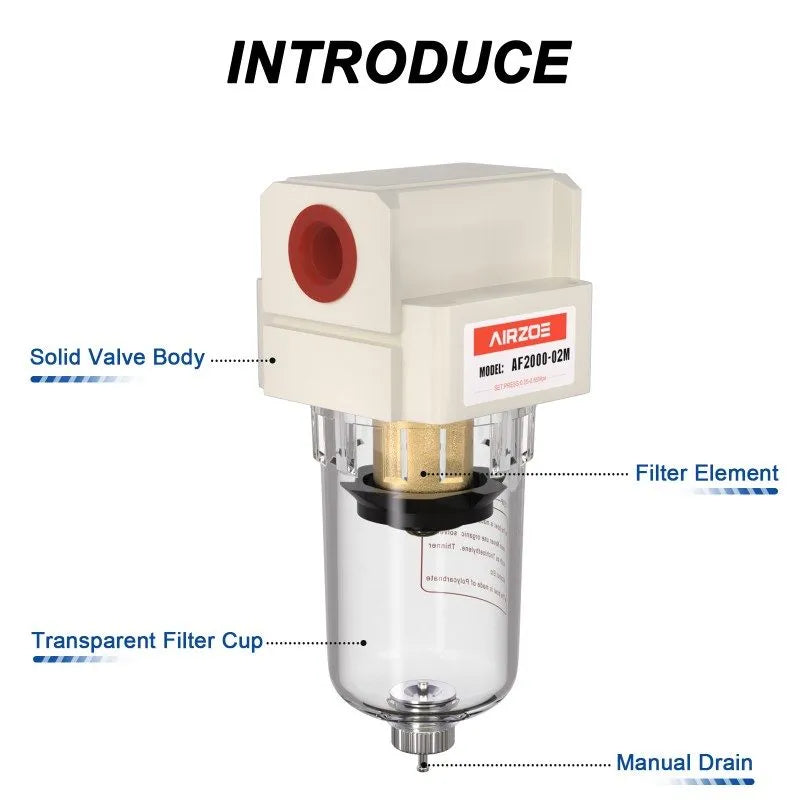 Parts structure of airzoe AF2000-02 air compressor water separator with filter cup and manual drain