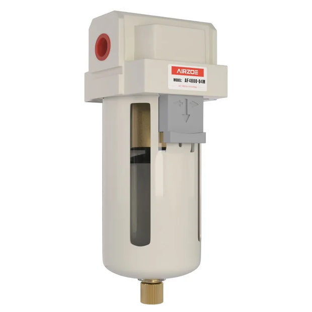 airzoe AF4000-04 1/2 inch NPT air dryer for compressor with semi-auto drain, 5 micron brass element and poly bowl