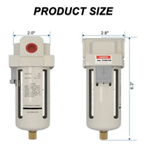 Size dimensions of airzoe AF4000-04 1/2 inch NPT air dryer for compressor with poly bowl