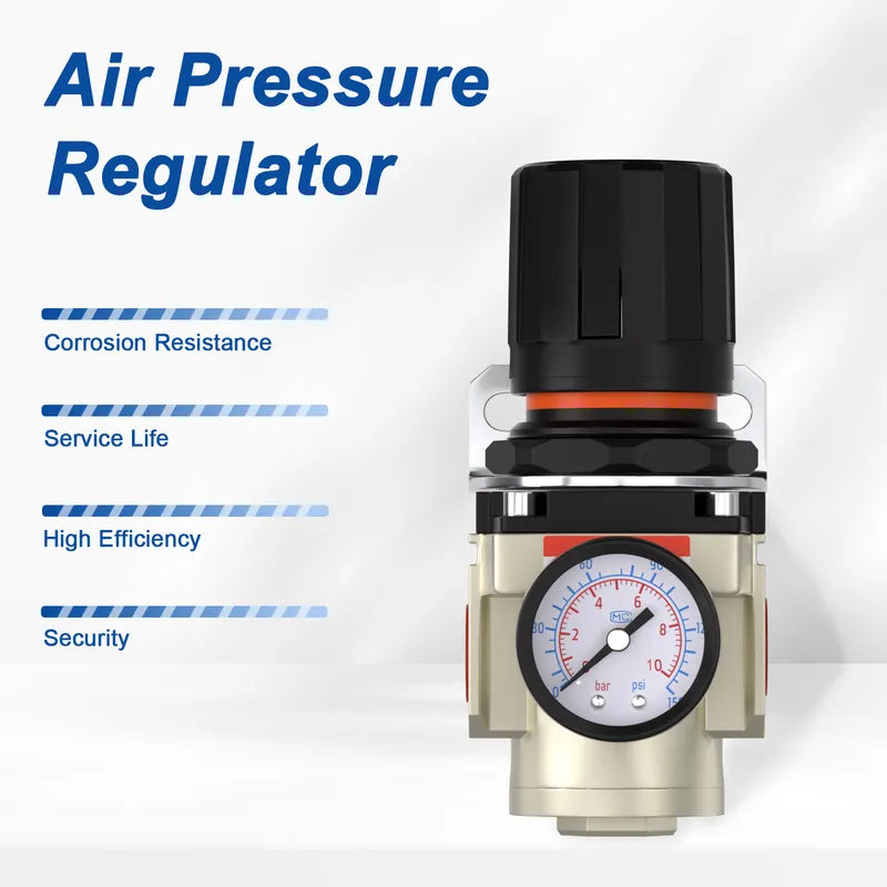 airzoe AR3000-02 aluminum alloy and plastic compressed air regulator with corrosion resistance, long service life, high efficiency and 0-150 PSI gauge