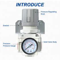 Parts structure of airzoe AR4000-04 air pressure regulator with pressure regulating knob, bracket, precision pressure gauge and solid valve body