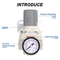 Parts structure of airzoe AR4000-06 air pressure regulator with pressure regulating knob, bracket, precision pressure gauge and solid valve body