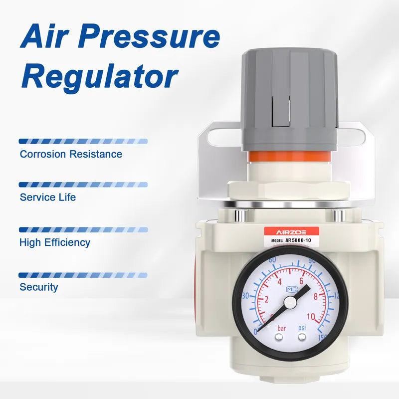 airzoe AR5000-10 compressed air regulator with corrosion resistance, long service life, high efficiency and 0-150 PSI gauge