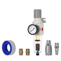 airzoe AW2000-02 1/4 inch NPT air filter regulator combo piggyback kit with 0-150 PSI gauge, 5 micron brass element, auto drain and fittings