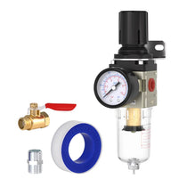 airzoe AW2000-02 1/4 inch NPT air filter regulator combo piggyback kit with 0-150 PSI gauge, 5 micron brass element, manual drain and fittings