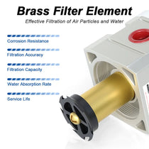 5 micron brass filter element of airzoe AW2000-02 air filter regulator combo for filtering air particles and water