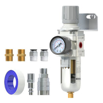 airzoe AW4000-04 1/2 inch NPT air filter regulator combo piggyback kit with 0-145 PSI gauge, 5 micron brass element, semi-auto drain and fittings