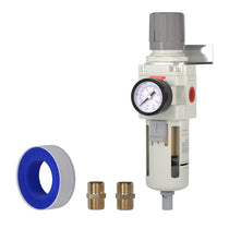 airzoe AW4000-06 3/4 inch NPT air filter regulator combo piggyback kit with 0-150 PSI gauge, 5 micron brass element, semi-auto drain and fittings